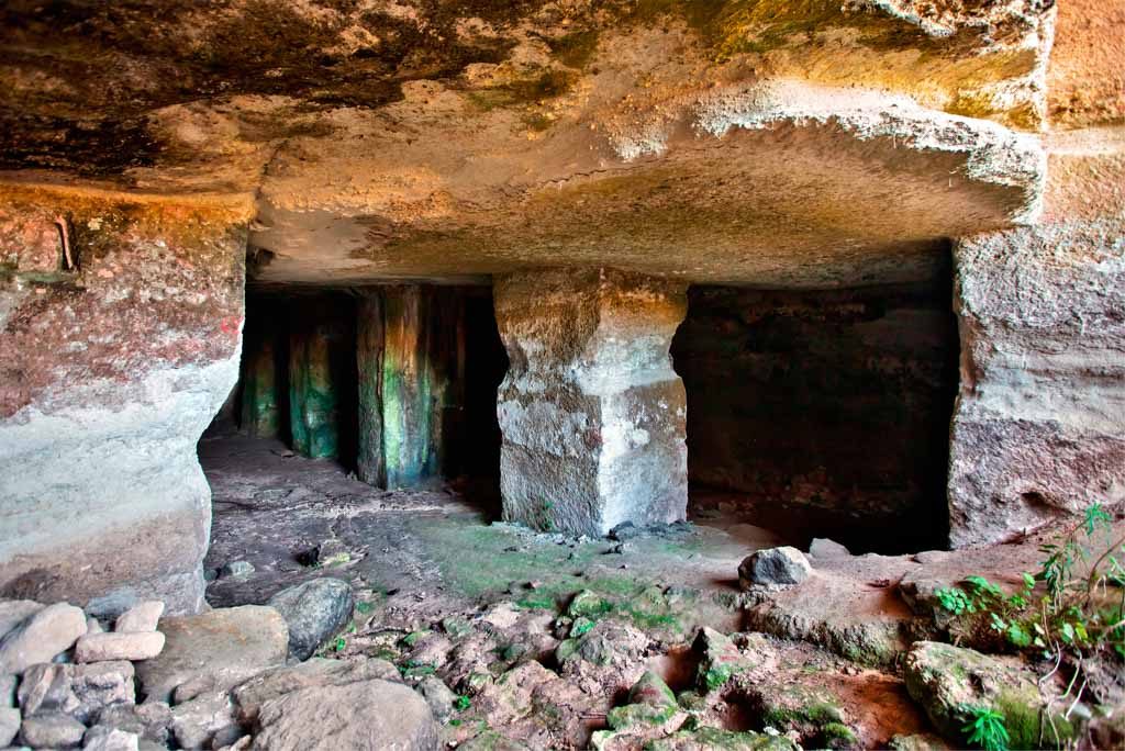 CRETE, GREECE - March 19, 2019. Ancient cisterns in the archaeological site of Eleftherna ("Eleutherna"), Rethymno prefecture.