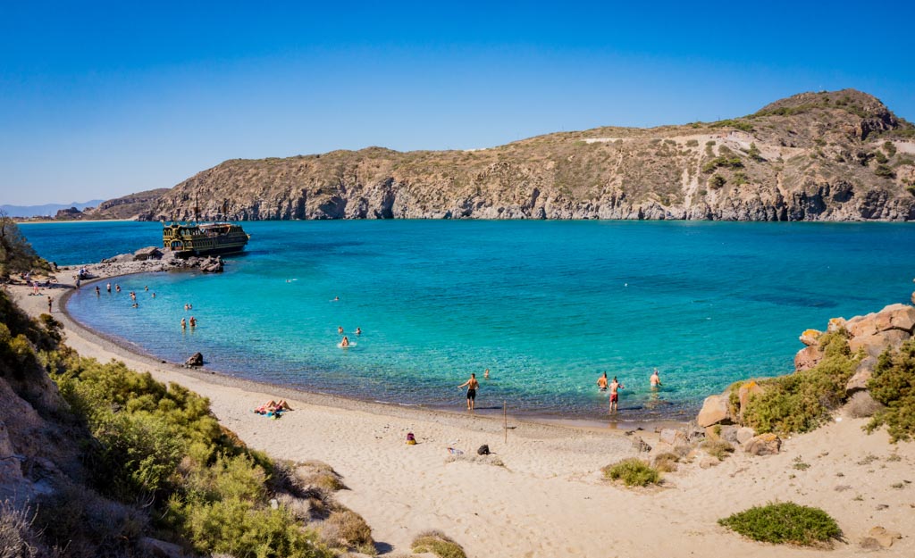 GYALI, GREECE - 13 SEPTEMBER 2018: Beautiful beach of Gyali. Volcanic Greek island in the Dodecanese, between Kos and Nisyros